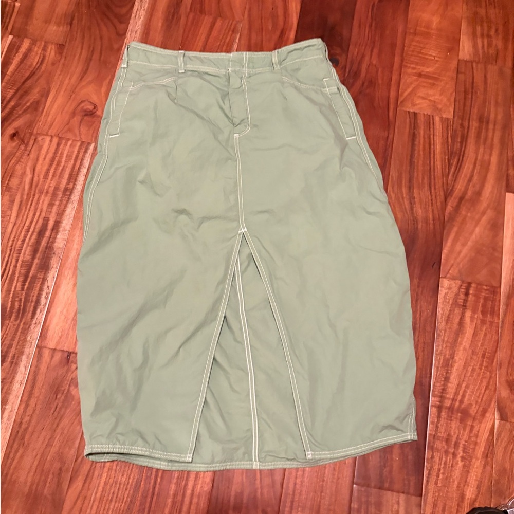 Pilcro Anthropologie Green Utility Midi Skirt Size 12 Cotton Cargo (0497)